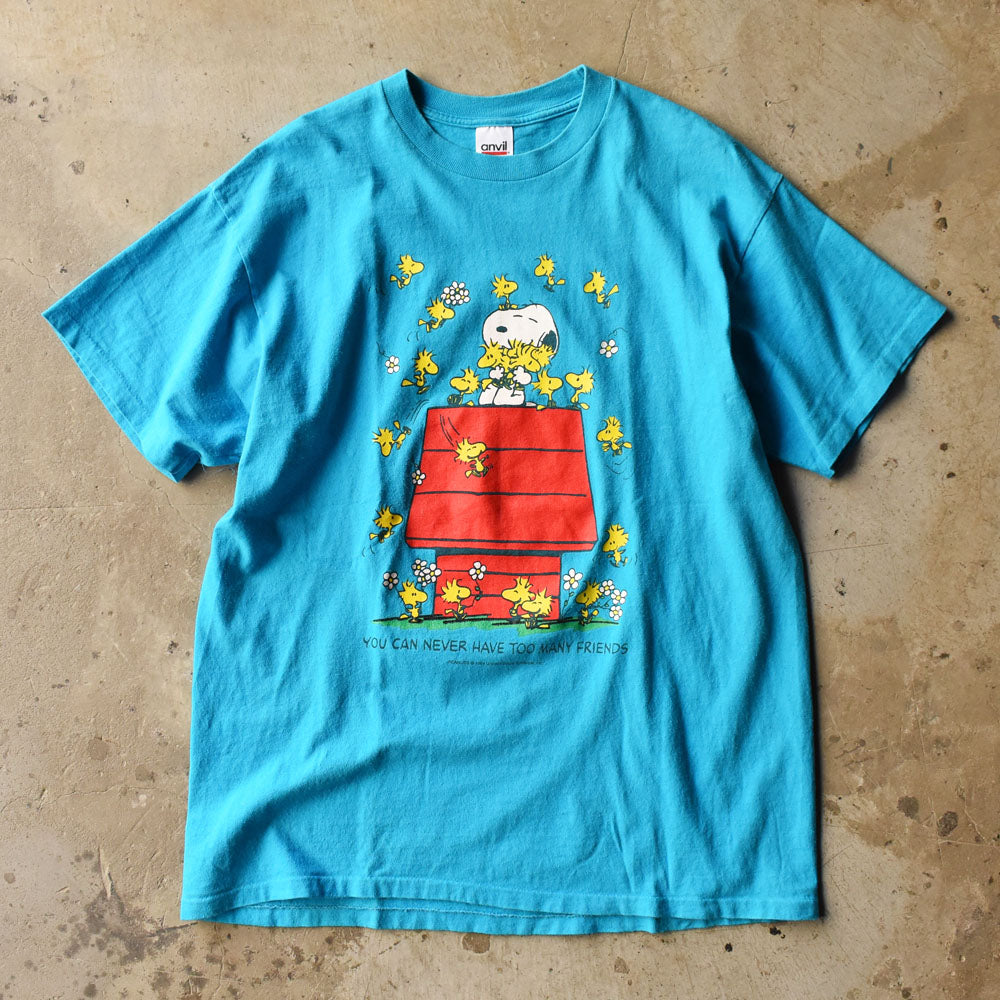 スヌーピー ウッドストック キャラクターTシャツ 1990年〜 ブルー ヴィンテージ