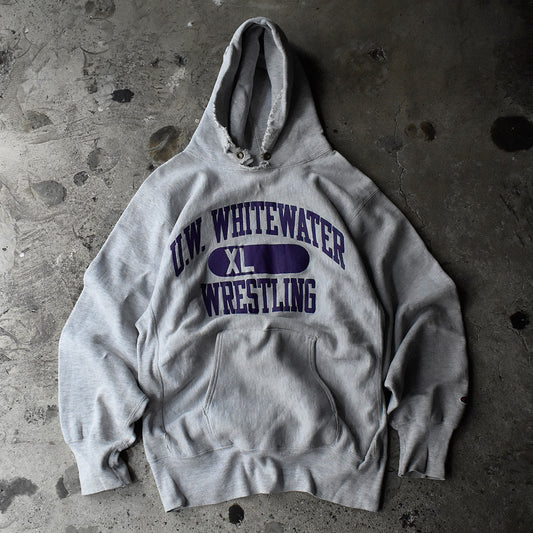 90's Champion "U.W. WHITEWATER WRESTLING" 3段プリント リバースウィーブ スウェット パーカー USA製 230823H