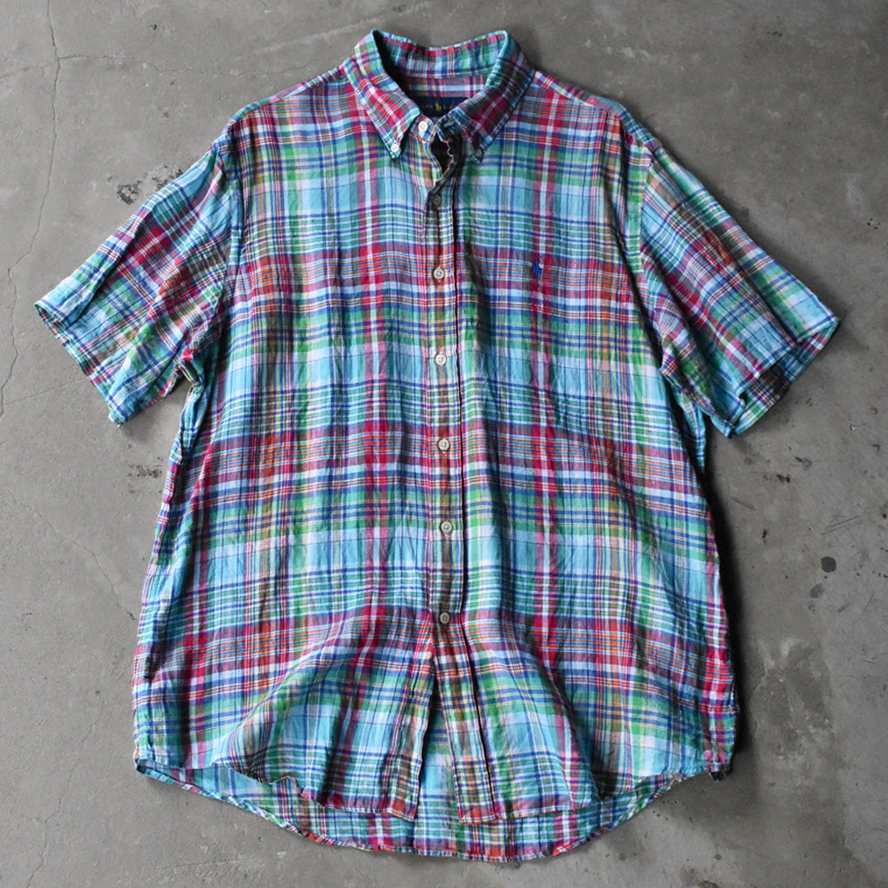 polo ralph lauren シルクリネンチェックシャツ ラルフローレン シルク×リネン チンスト L/Sシャツ 表記(L