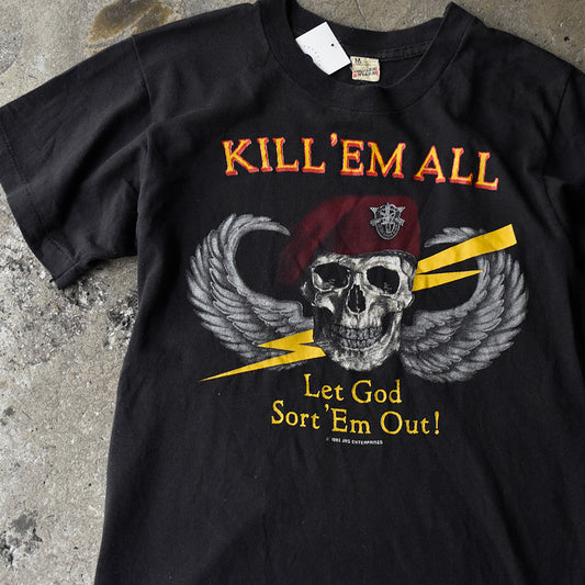 80's “KILL'EM ALL Let God Sort 'Em Out!” エアボーン スカルウィング Tシャツ USA製 250609H
