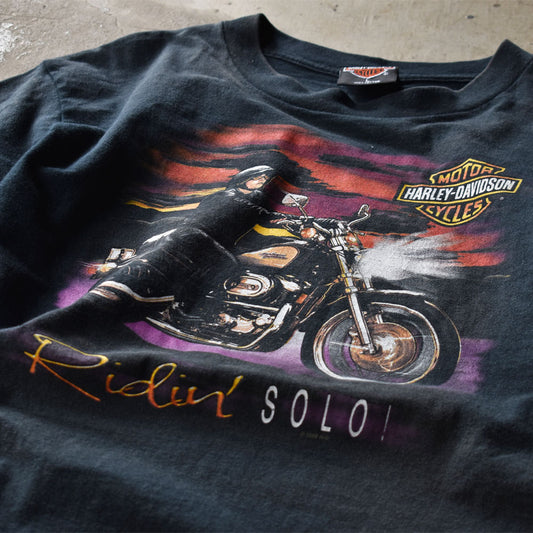 90's　Harley-Davidson/ハーレー・ダビッドソン "Ridin' SOLO！" Tシャツ　USA製　230611