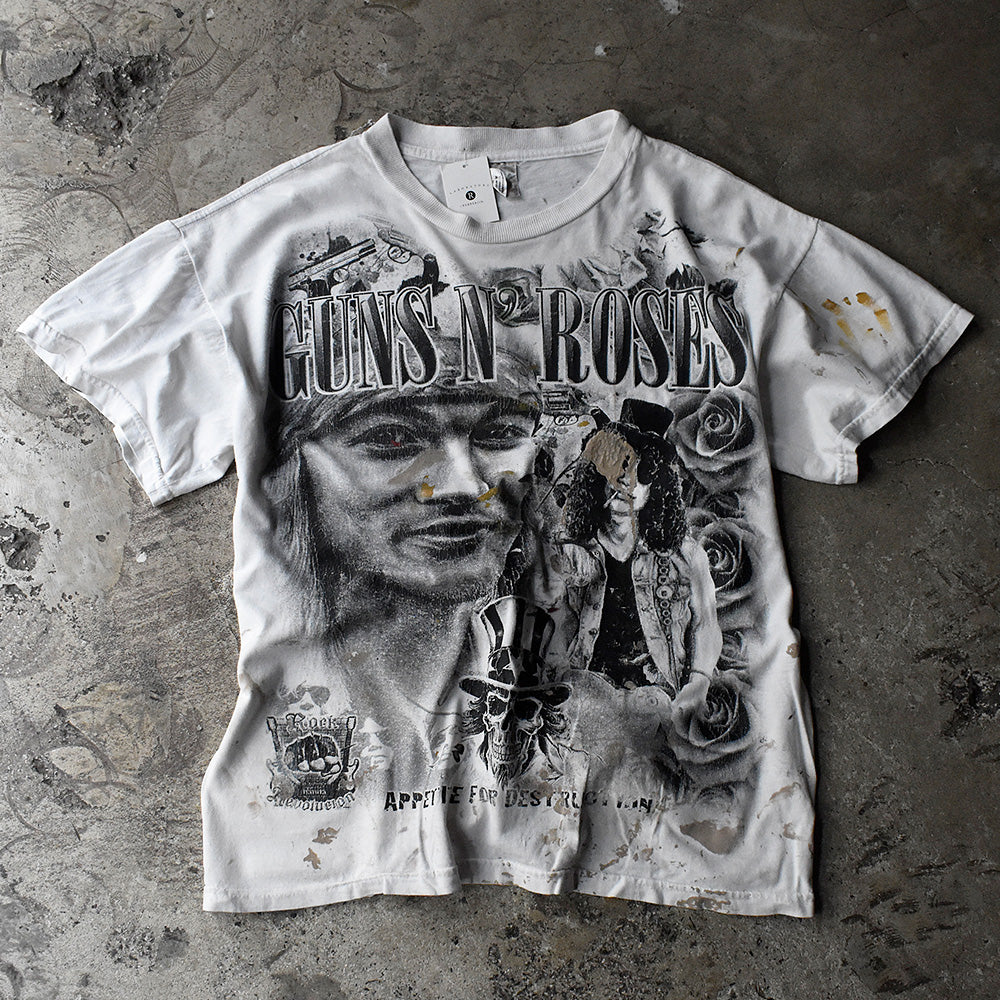 ガンズ・アンド・ローゼズ アクセル・ローズ スラッシュ 両面オーバープリント Tシャツ 2000年代初頭 ペンキ 古着