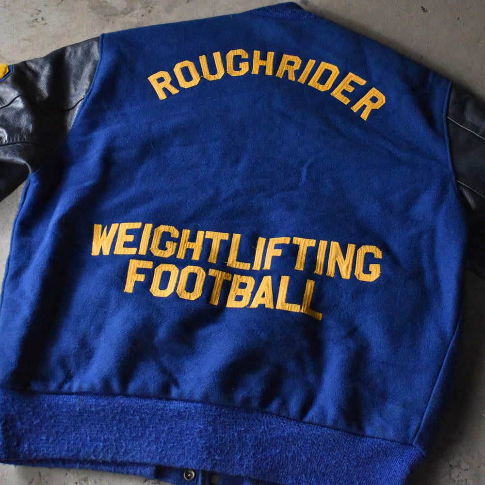 Y2K DeLONG “ROUGHRIDER WEIGHTLIFTING FOOTBALL” 袖レザー アワードジャケット USA製 240223