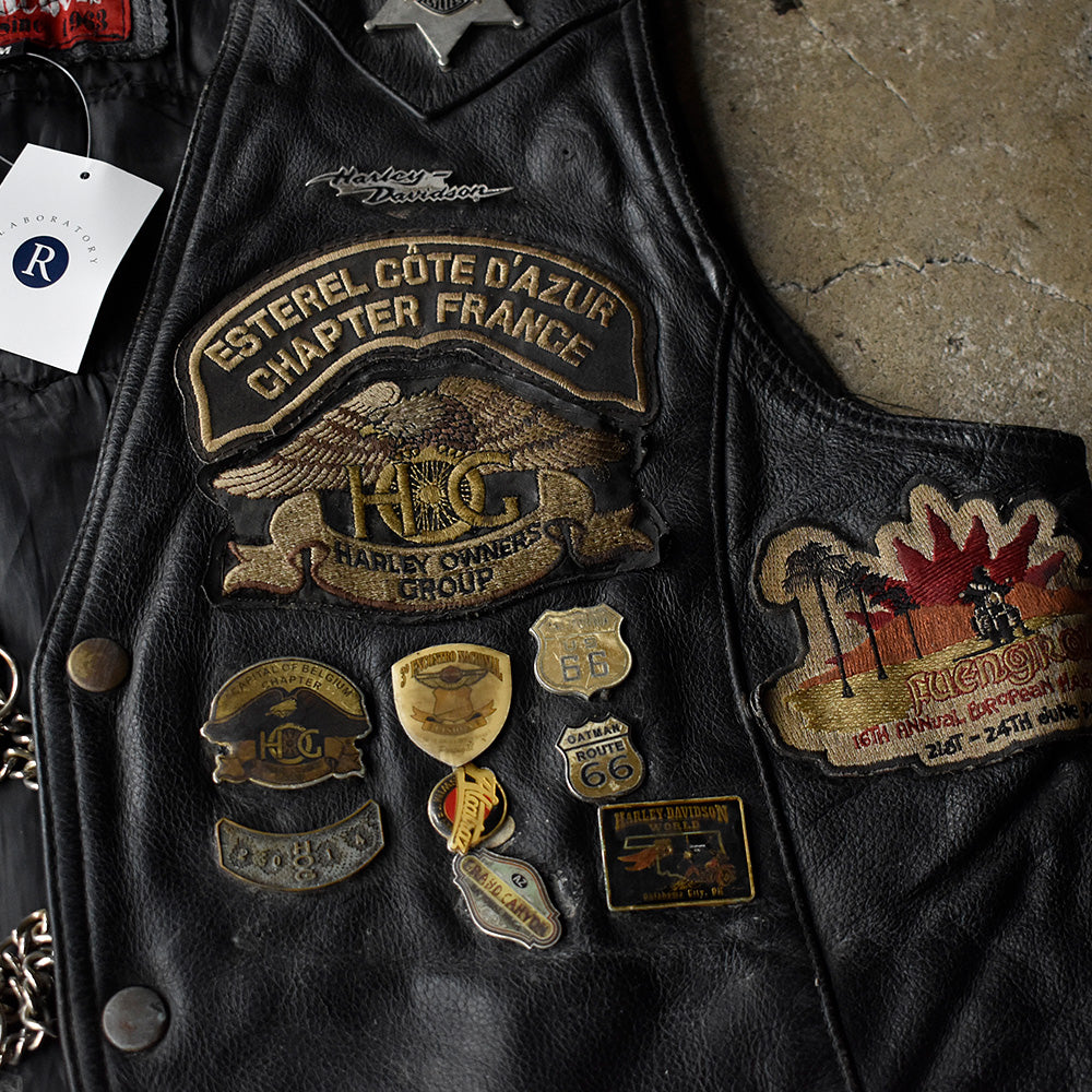 90's LAST REBELS “Harley-Davidson ピンズ＆ワッペン” MCレザーベスト 250517H