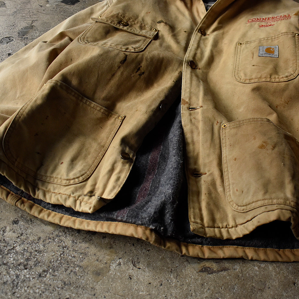 80's ペンキ！ダメージ！ Carhartt ダック チョアコート ブランケットライナー USA製 231114H