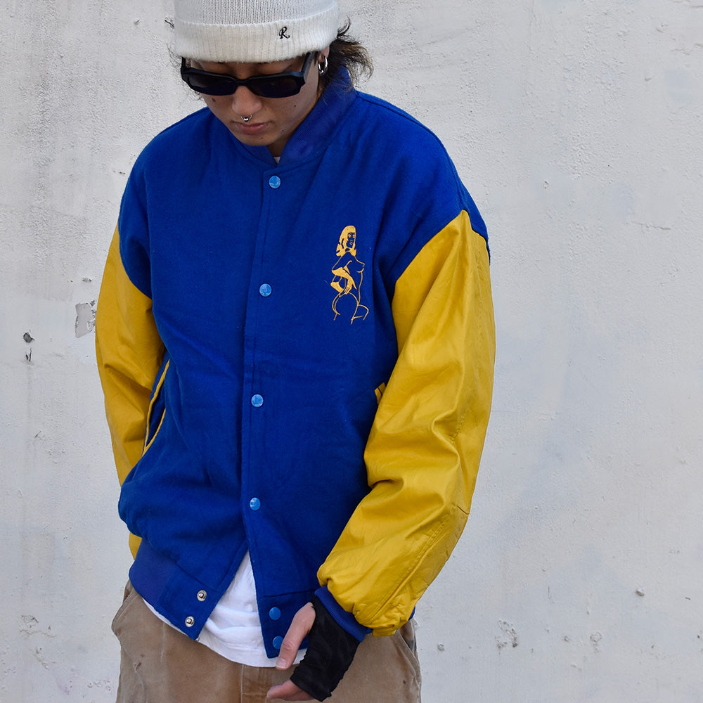 80's～ CRAZY HORSE ANCHORAGE ALASKA “ nude lady” レザー切り替え アワードジャケット 231130H