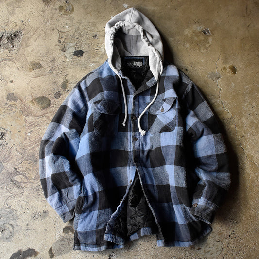 Y2K CANYON GUIDE ブロックチェック柄 フード付きネルシャツ キルティングライナー 250217