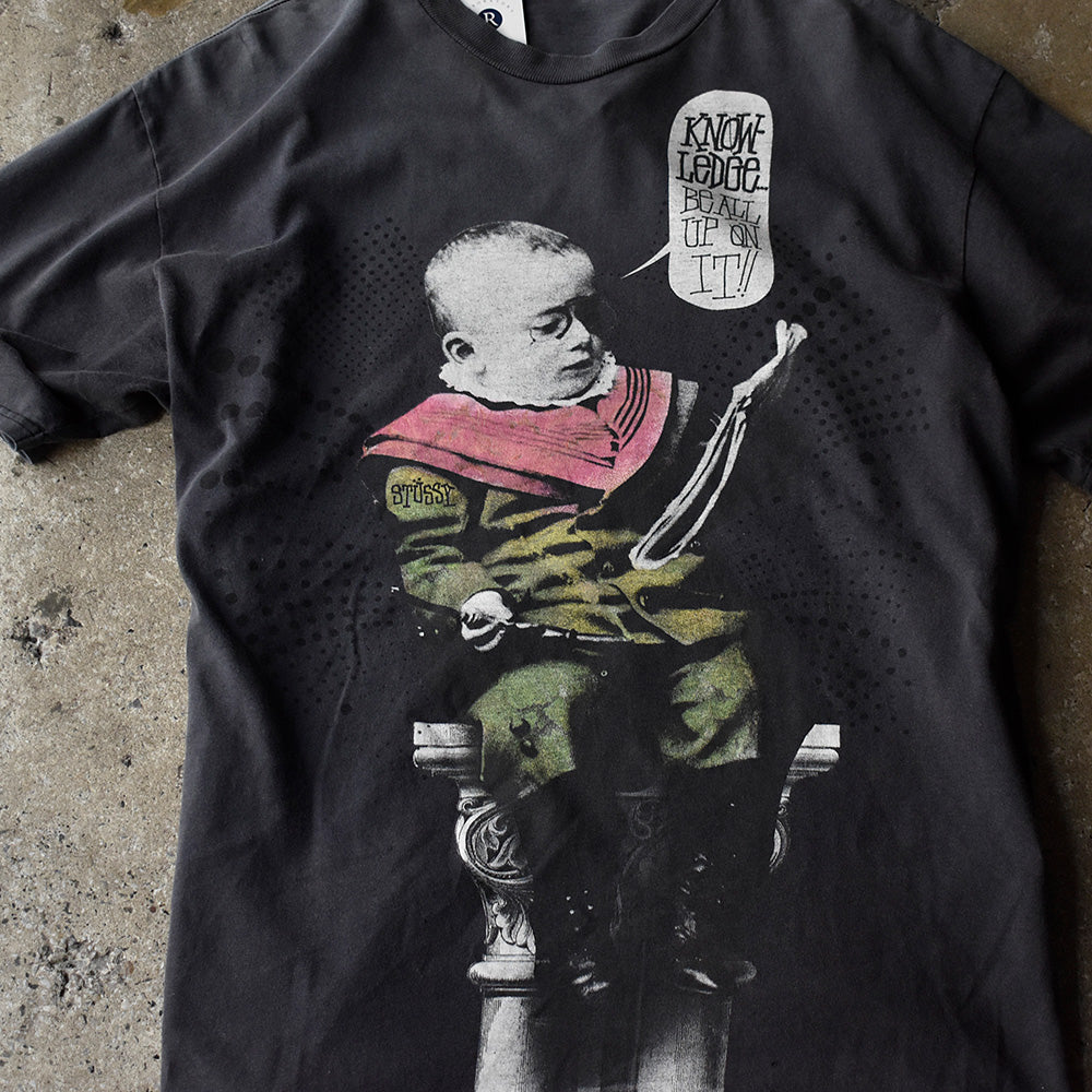 Y2K STUSSY “KNOWLEDGE BE ALL UP ON IT” Tシャツ 250710H