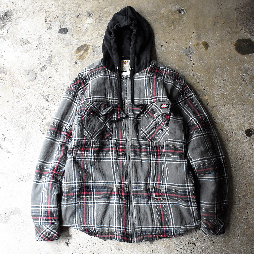 Dickies チェック柄 フード付きネルシャツ 中綿入り キルティングライナー 241103H