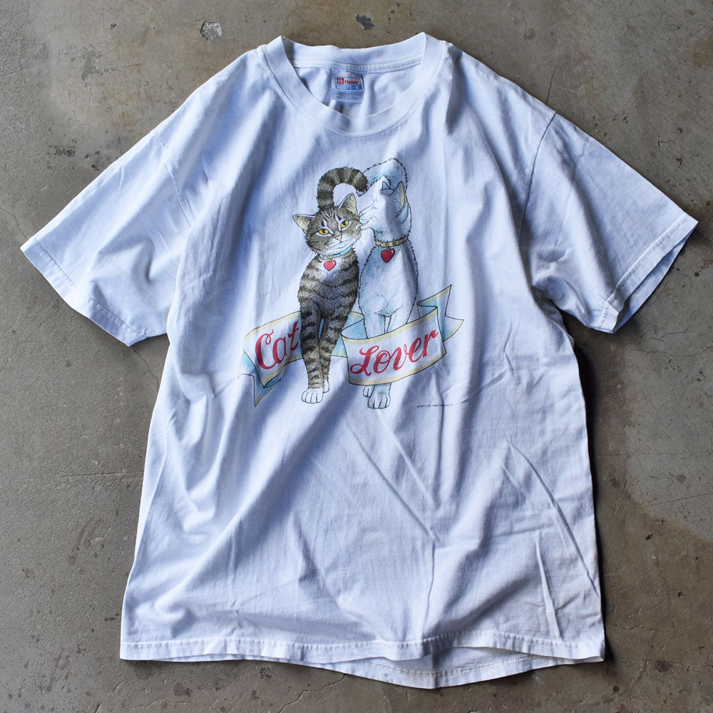 90's　“Cat Lover” ネコ アニマルプリントTシャツ　230820