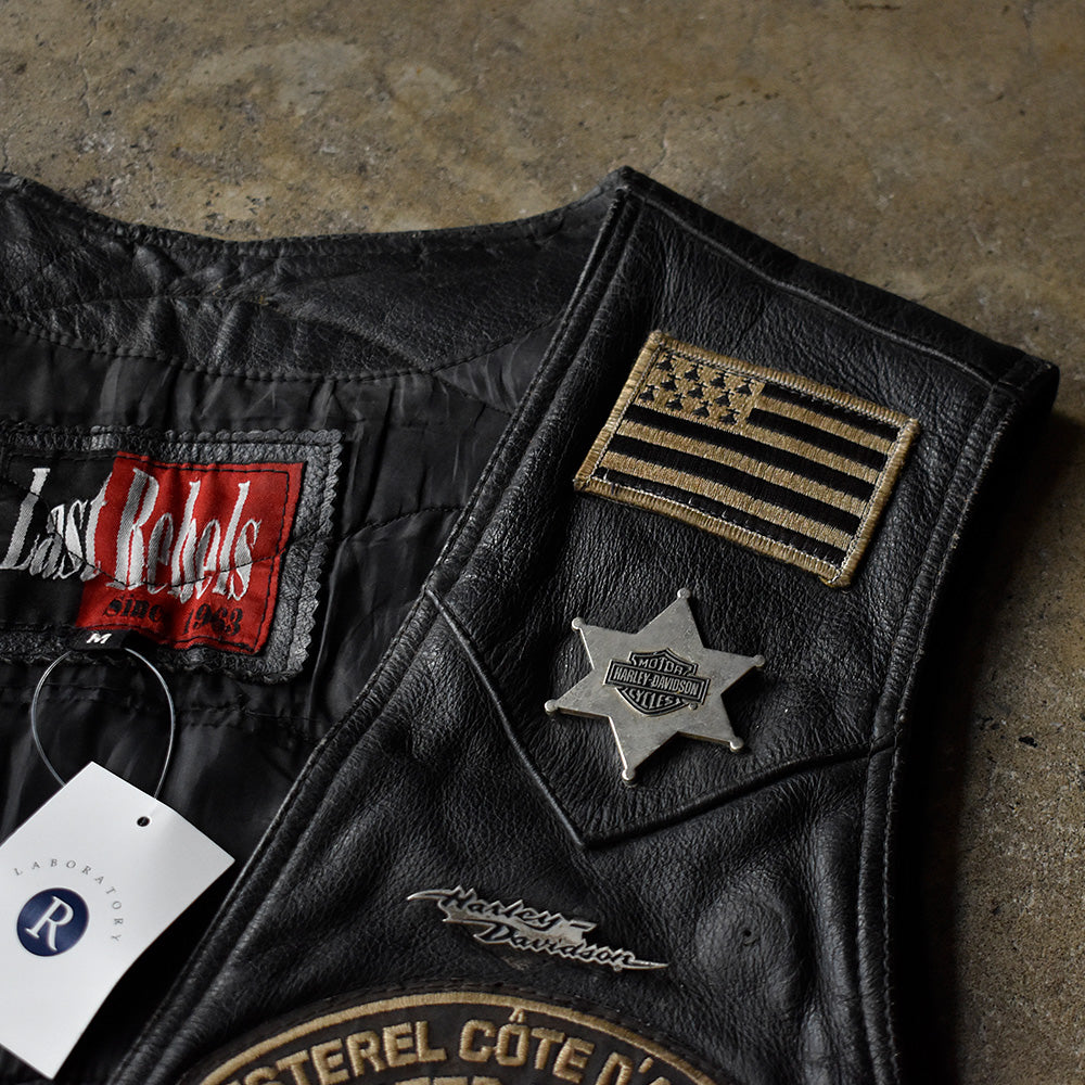 90's LAST REBELS “Harley-Davidson ピンズ＆ワッペン” MCレザーベスト 250517H