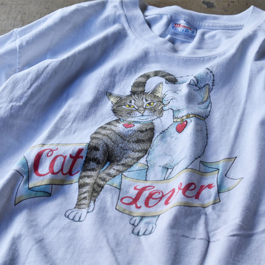 90's “Cat Lover” ネコ アニマルプリントTシャツ 230820