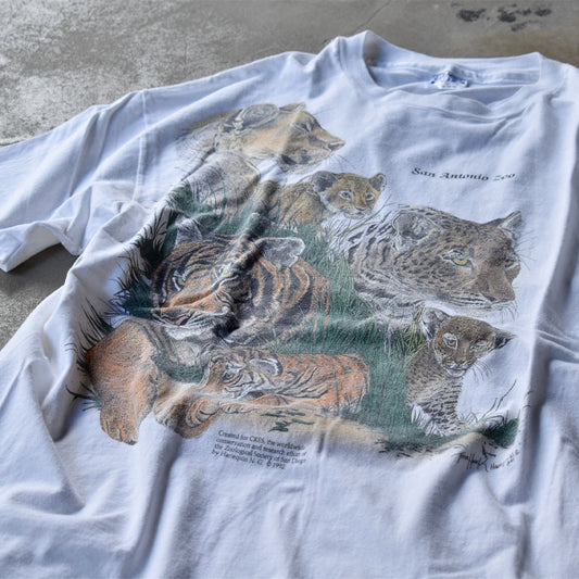 90’s　“animals” トラ 豹 ライオン アニマルプリントTシャツ　USA製　230913