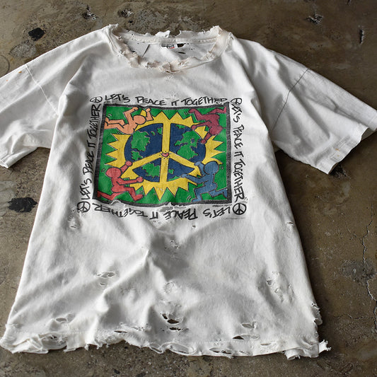 90's ボロ！ KAREN M.PEREZ “Let’s Peace it Together” アート Tシャツ USA製 250901H