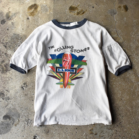 70's The Rolling Stones “U.S. Tour 1975“ 染み込み リンガーTシャツ 250407H