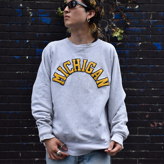 90’s ダメージ！ Champion "MICHIGAN"ワッペン RWスウェット USA製 230904H