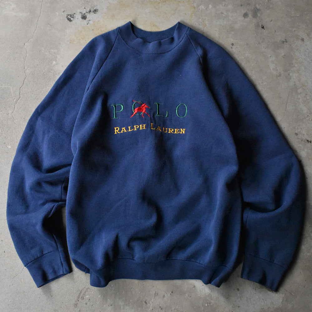 ブートレグ ポロ ラルフローレン 刺繍ロゴ ラグランスウェット 90年代 USA製 ヴィンテージ