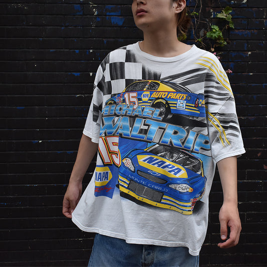 90's　AOP！　CHASE authentics　チェッカーフラッグ！Racing Tee　230716H