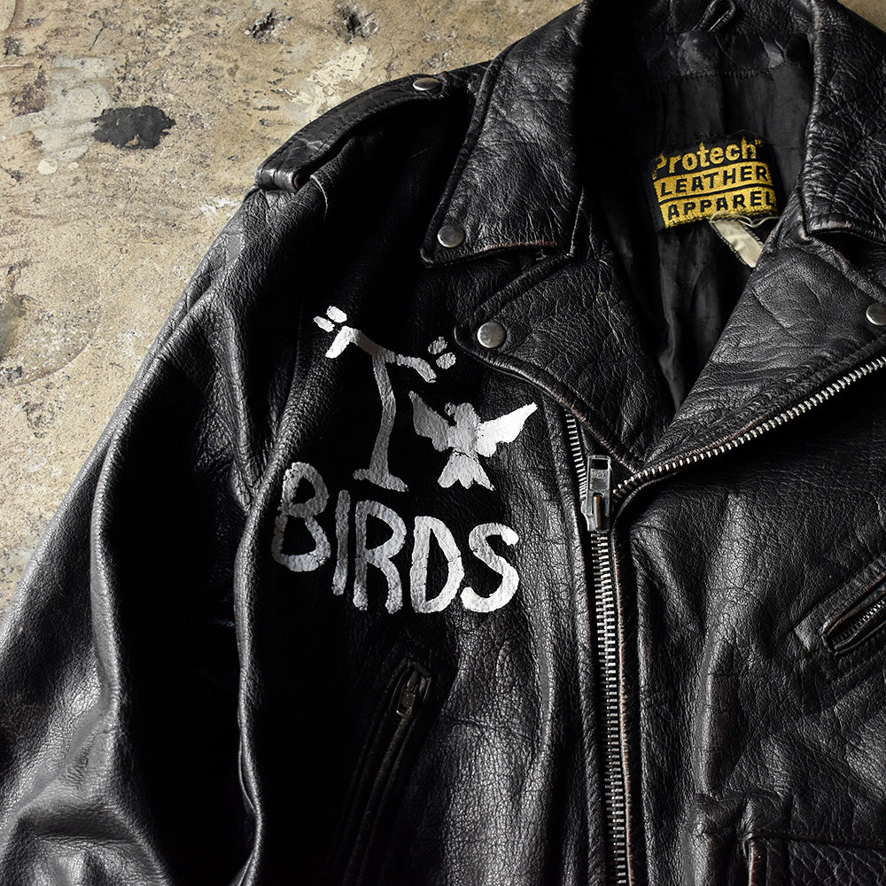 80's～ ハンドペイント！ PROTECH LEATHER APPAREL ライダース レザージャケット 240318H