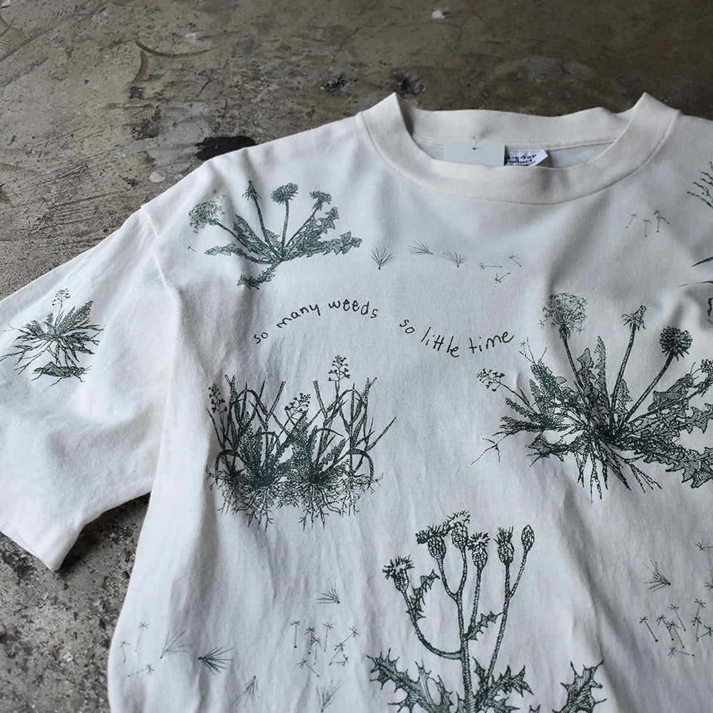 90's “so many weeds so little time” 雑草 AOP Tシャツ USA製 240407H