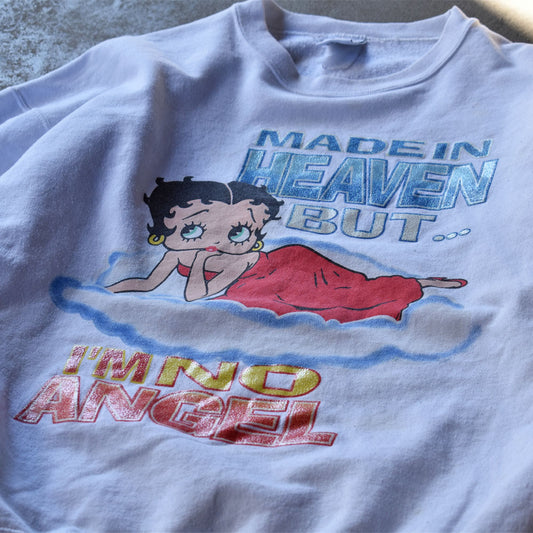 Y2K Betty Boop ”MADE IN HEAVEN BUT I'M NO ANGEL”ラメプリント スウェット 231228