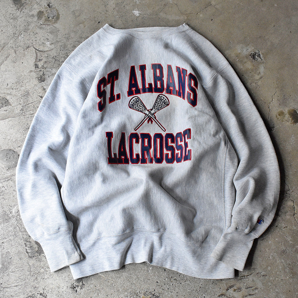 90's Champion "ST.ALBANS LACROSSE" 3段プリント RWスウェット USA製 240220H