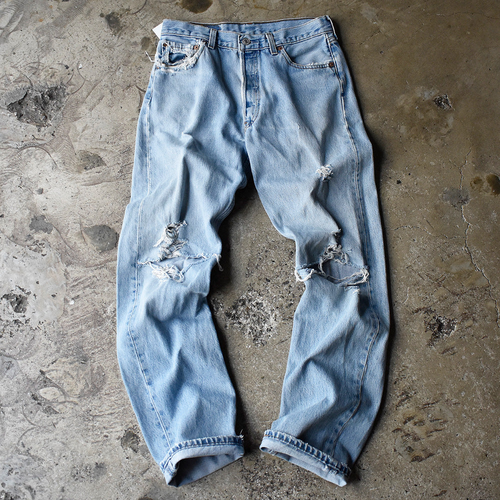 リーバイス 501 ダメージ デニムパンツ 1990年 アイスブルー ヴィンテージ
