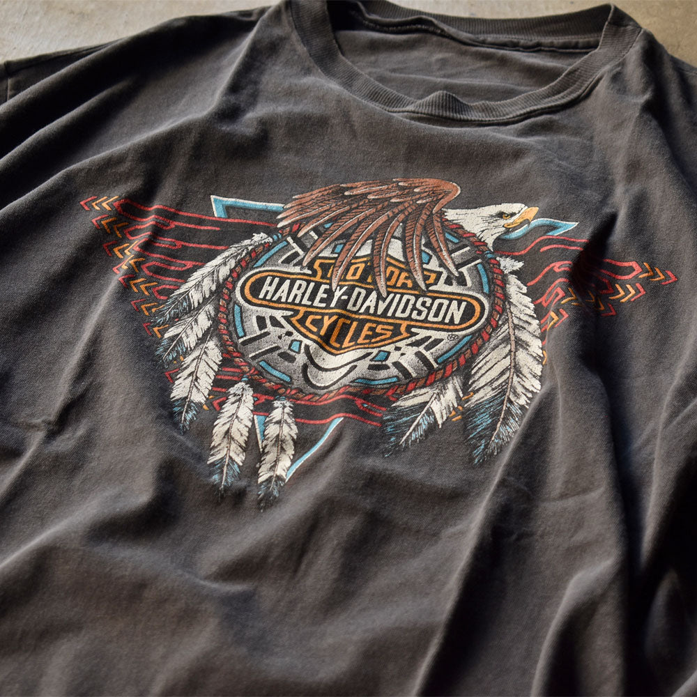 ハーレーダビッドソン イーグル 両面プリント Tシャツ 1991年 ブラック ヴィンテージ