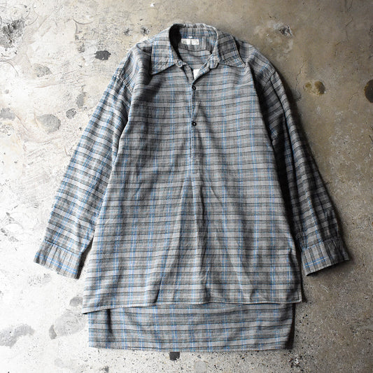 50-60's マチ付き チェック柄 グランパシャツ Euro製 250311H