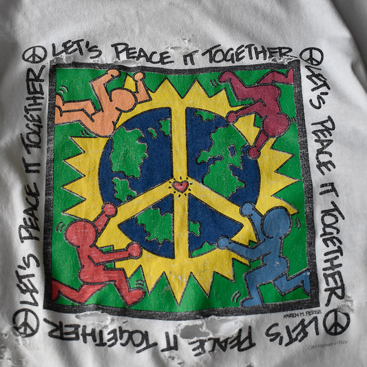 90's ボロ！ KAREN M.PEREZ “Let’s Peace it Together” アート Tシャツ USA製 250901H