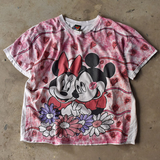 90’s Disney AOP! ”Mickey&Minnie” キャラ Tシャツ 240609