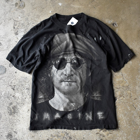 90's ダメージ! John Lennon “Imagine“ ビッグプリント! ロック Tシャツ 240708H