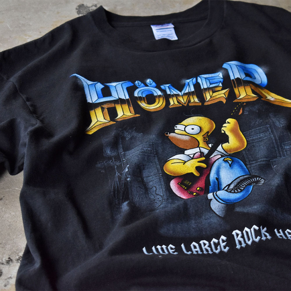 ザ・シンプソンズ ホーマー LIVE LARCE ROCK HARD Tシャツ 2006年 ブラック 古着
