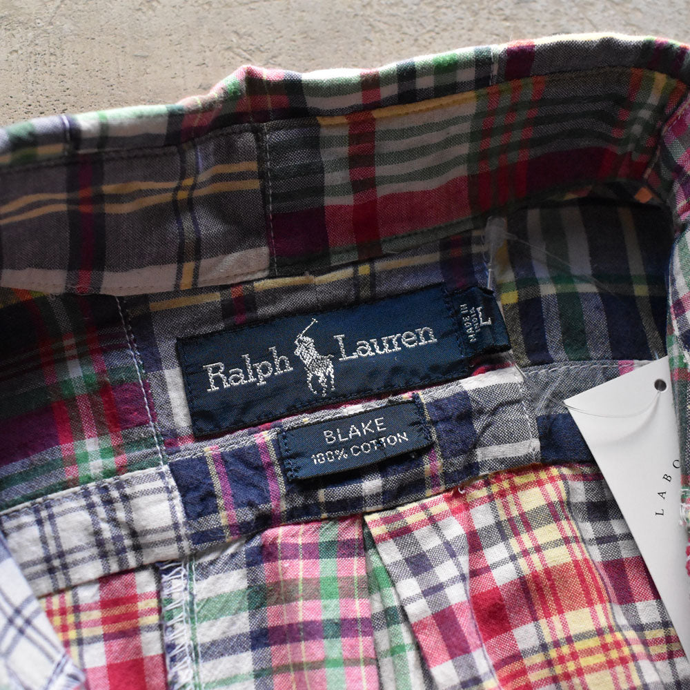 90's Ralph Lauren “BLAKE” パッチワーク！ マドラスチェック 半袖 ボタンダウンシャツ 240801 S2157