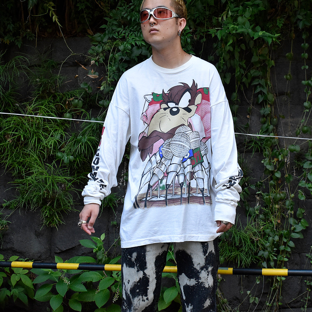 90's Looney Tunes “Tasmanian Devil / NO COMMENT!” 海外アニメ キャラ 長袖 Tシャツ USA製 250807H