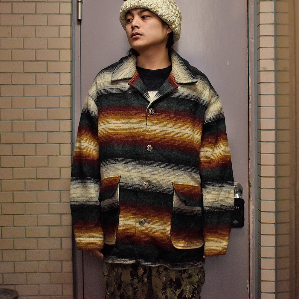 90's WOOLRICH ラグ柄 ネイティブボーダー ウールジャケット USA製 231217H