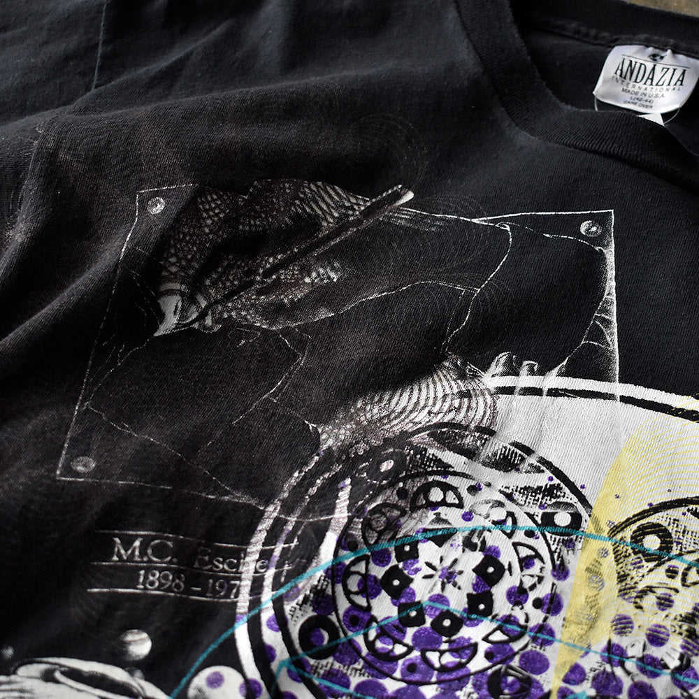 90's M.C.ESCHER 重ね刷り！（カスタムプリント） Art Tシャツ USA製 250320HSGI