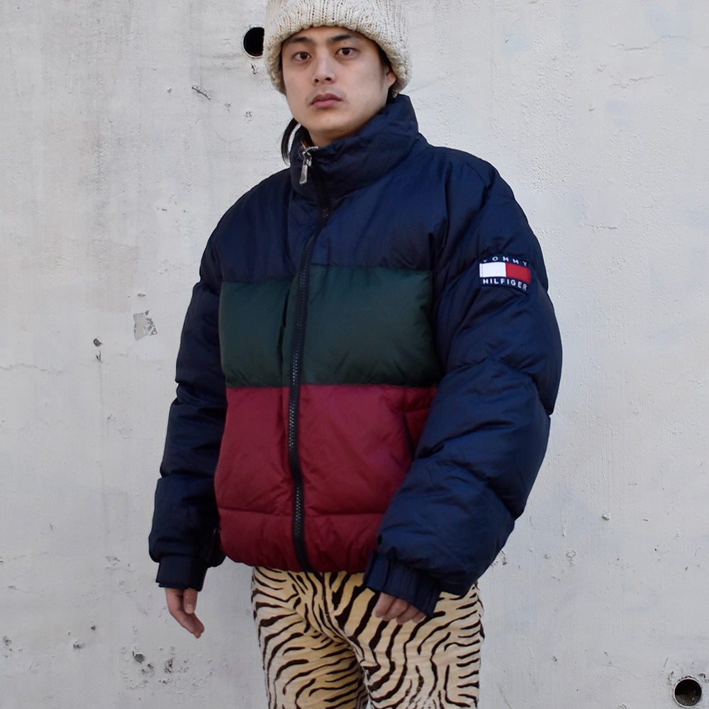 90's TOMMY HILFIGER ボーダーマルチカラー ダウンジャケット 231223H