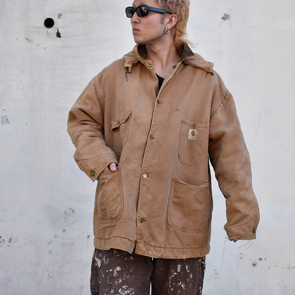 70's Carhartt フード付き ダック チョアコート プリントタグ