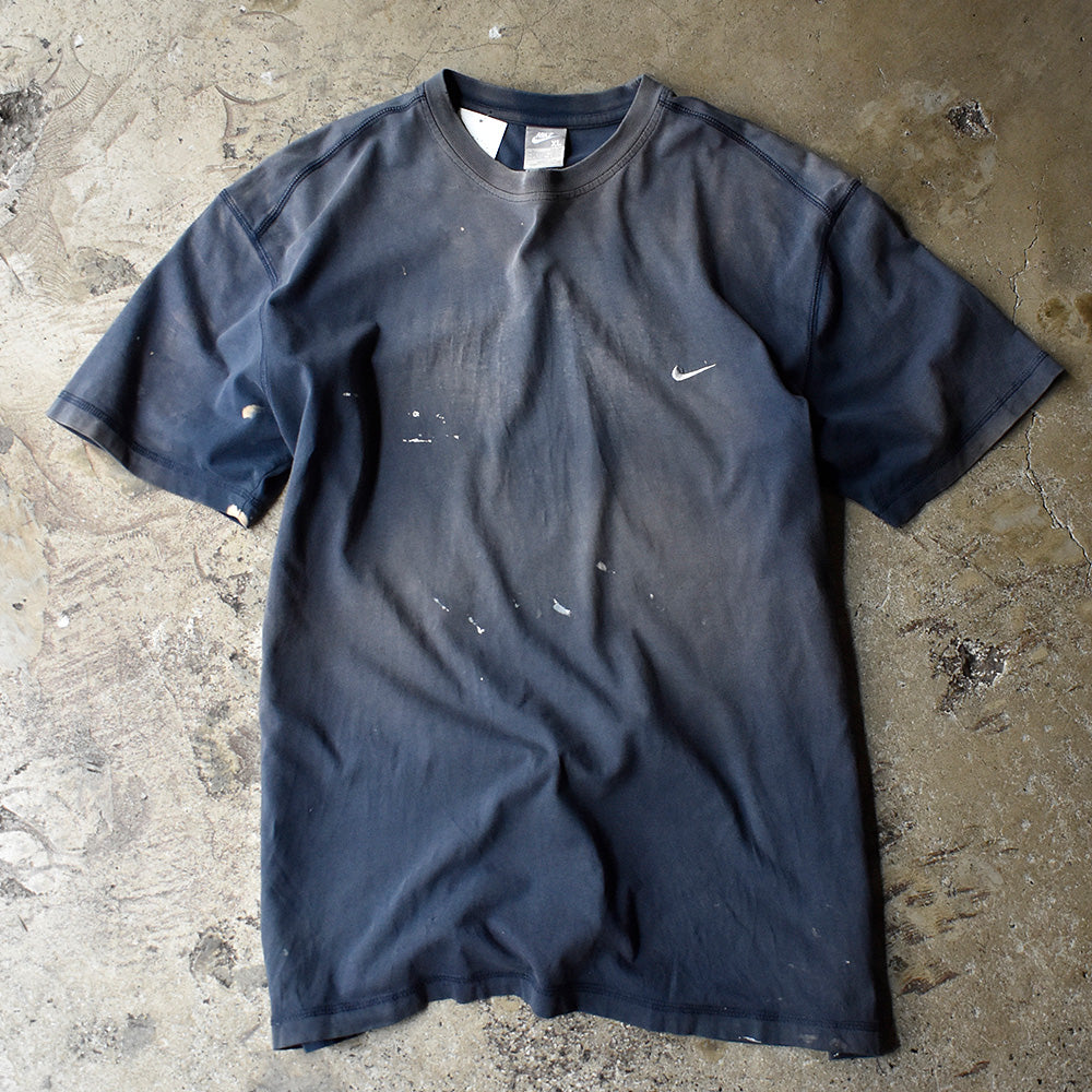 Y2K NIKE ペンキ！ブリーチ！ small swoosh logo刺繍 Tシャツ 241102H