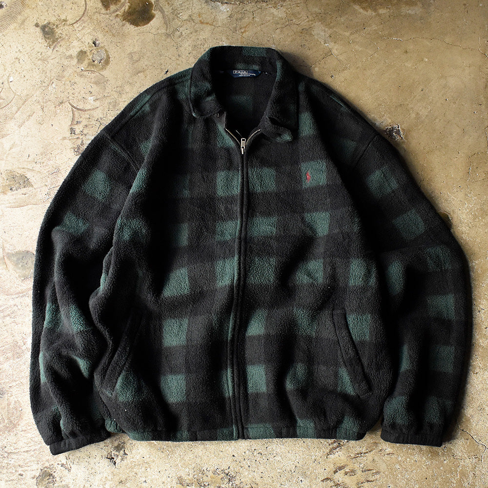 80's～ Polo Ralph Lauren ブロックチェック チンストラップ付き フリースジャケット USA製 231109H