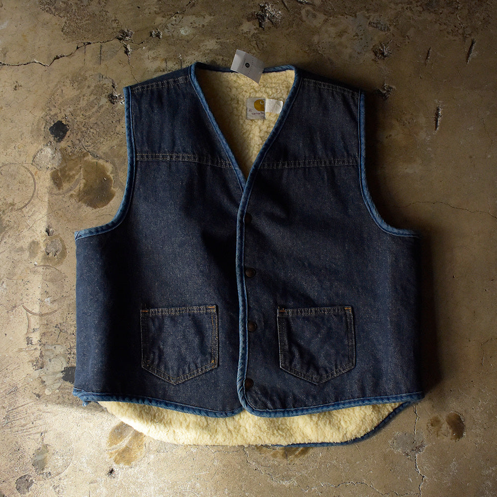 70's Carhartt プリントタグ デニムベスト ボアライナー 231012H