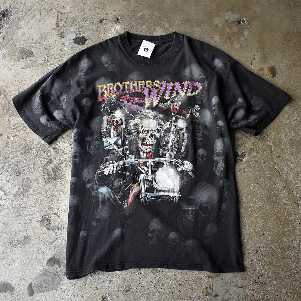 Brothers in The Wind スカル 総柄 バイクTシャツ 90年代〜2000年代初頭 ヴィンテージ