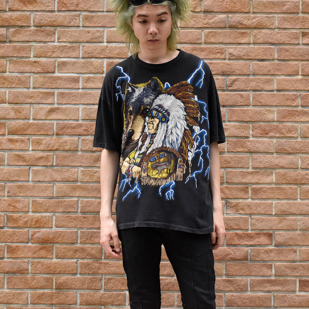 90’s AMERICAN THUNDER "インディアン×ウルフ" Tシャツ 250523H