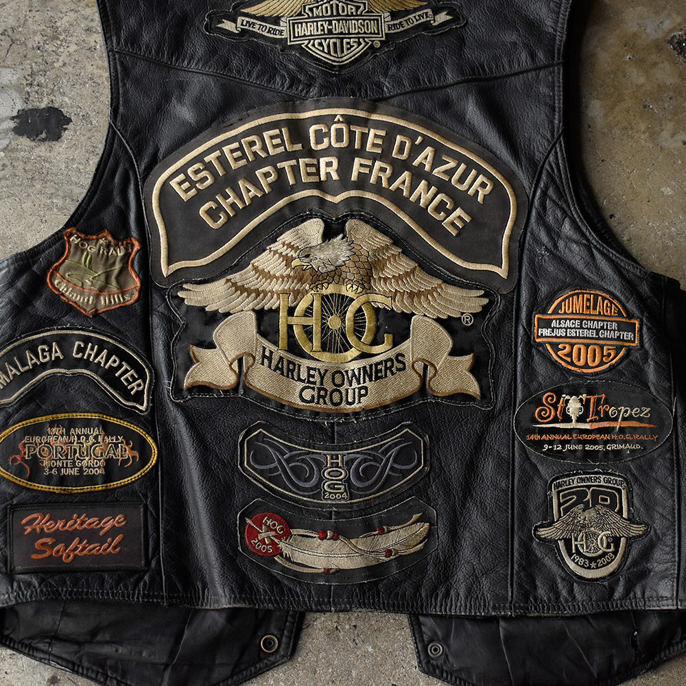 90's LAST REBELS “Harley-Davidson ピンズ＆ワッペン” MCレザーベスト 250517H