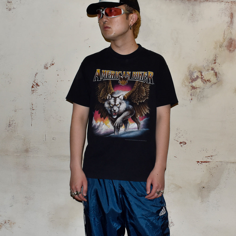 90's AMERICAN BIKER “Wing Wolf” Tシャツ USA製 250612H