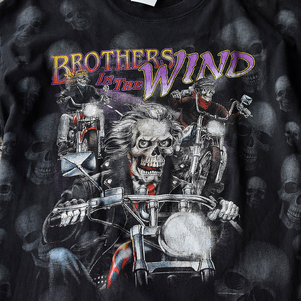 90's～ AOP！ “Brothers in The Wind” Sukll Bike Tシャツ 250616H