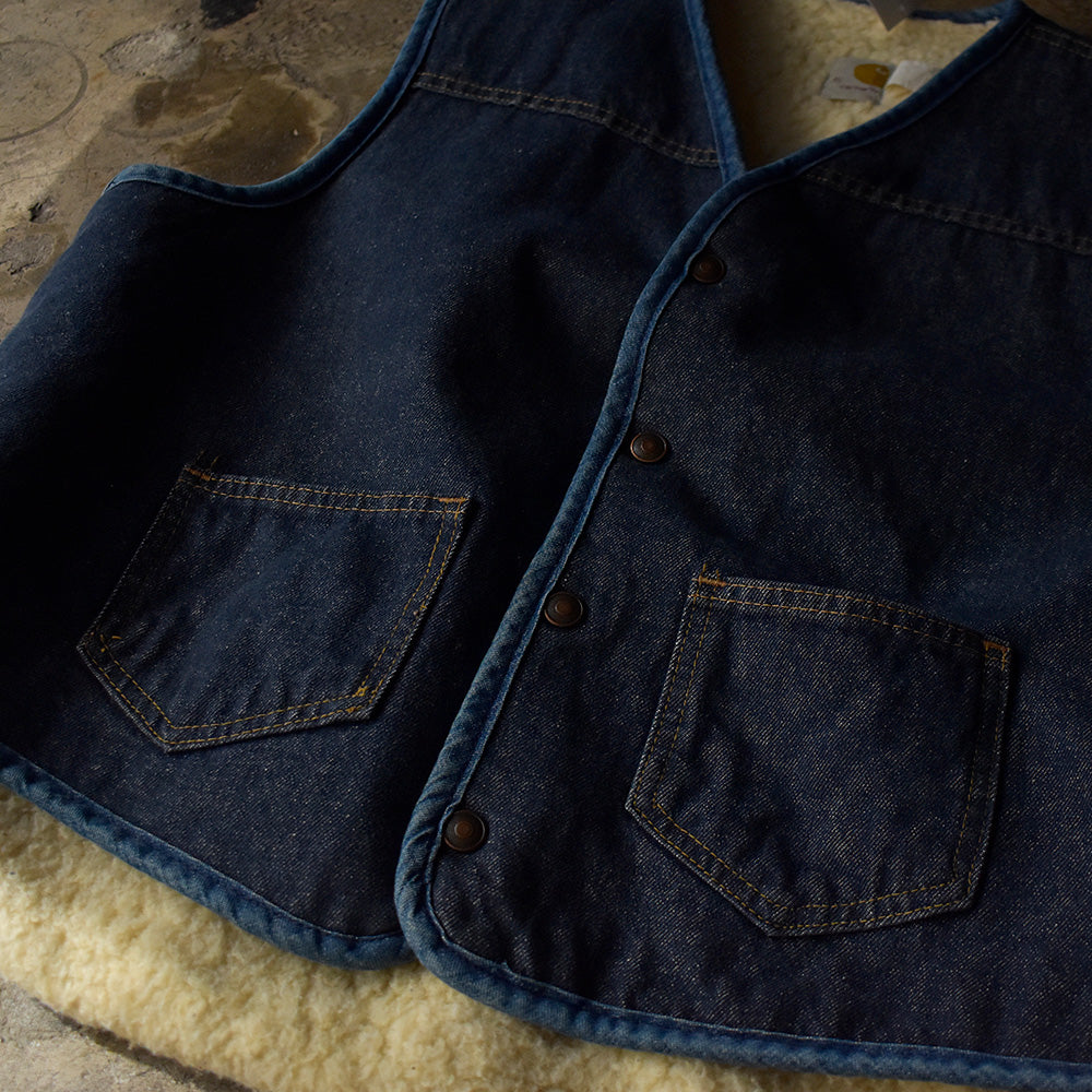 70's Carhartt プリントタグ デニムベスト ボアライナー 231012H