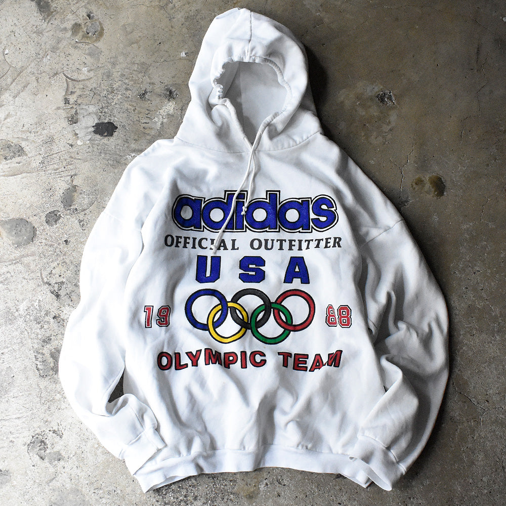 アディダス USA OLYMPIC TEAM 両面プリント パーカー 1988年 ホワイト ヴィンテージ