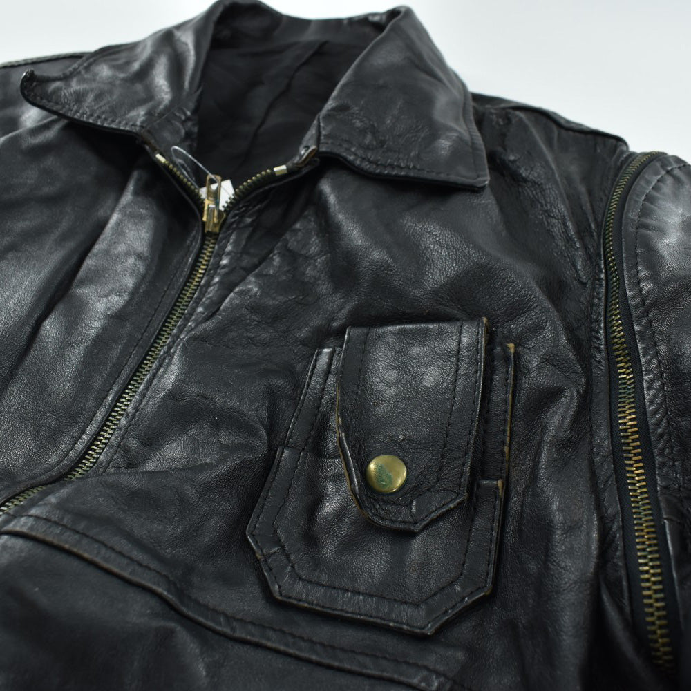 70's フランス軍 パイロット フライト レザージャケット 黒 260113H